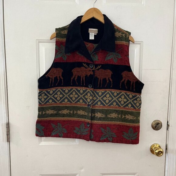 Coldwater Creek Plus-Size Primitive Farmhouse Animal Tapestry Vest Sz XXL - Picture 1 of 8